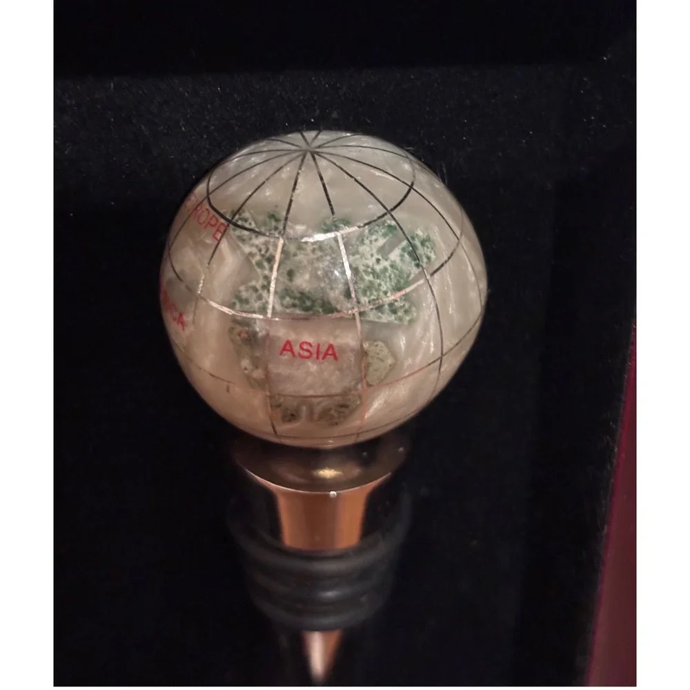 Vintage Gemstone Globe Wine Bottle Stoppers Set of 3 with Wood Gift Box